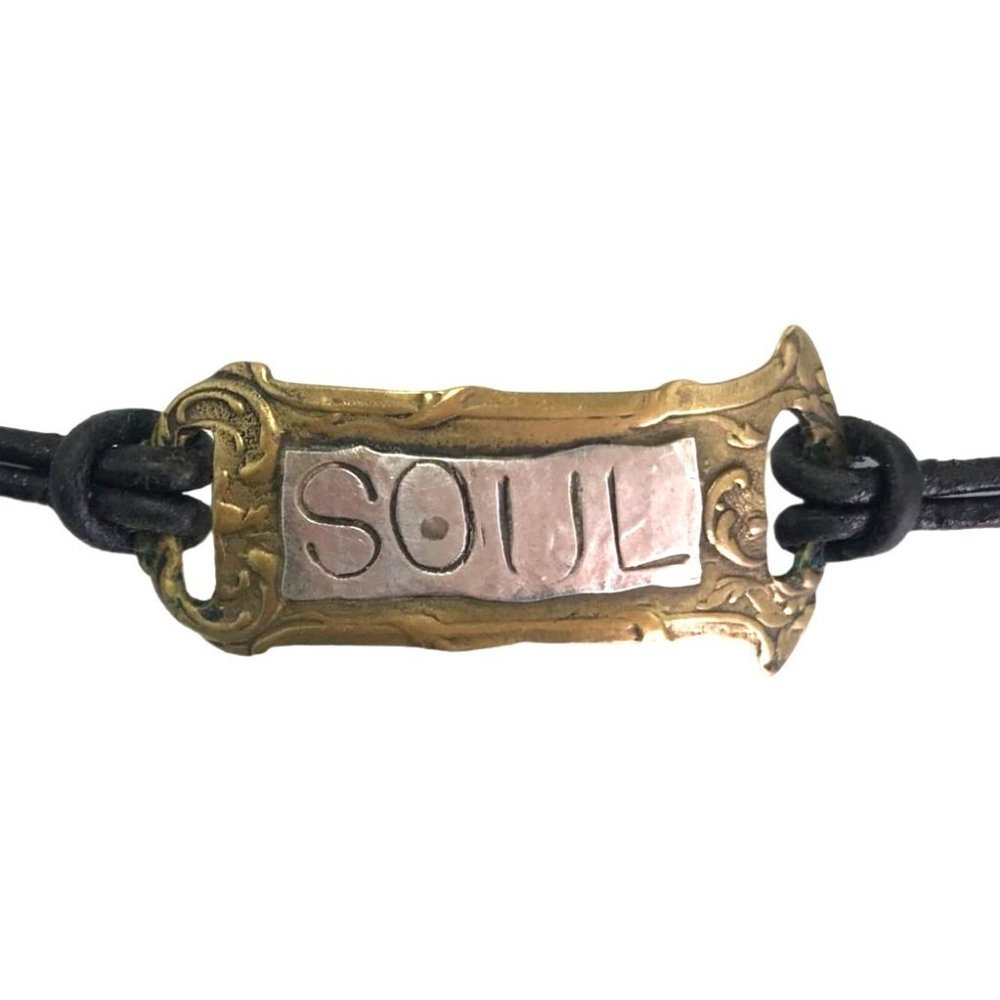 Handmade Mixed Metal and Leather Soul Bracelet Primitive Boho Festival Wear - Picture 2 of 4